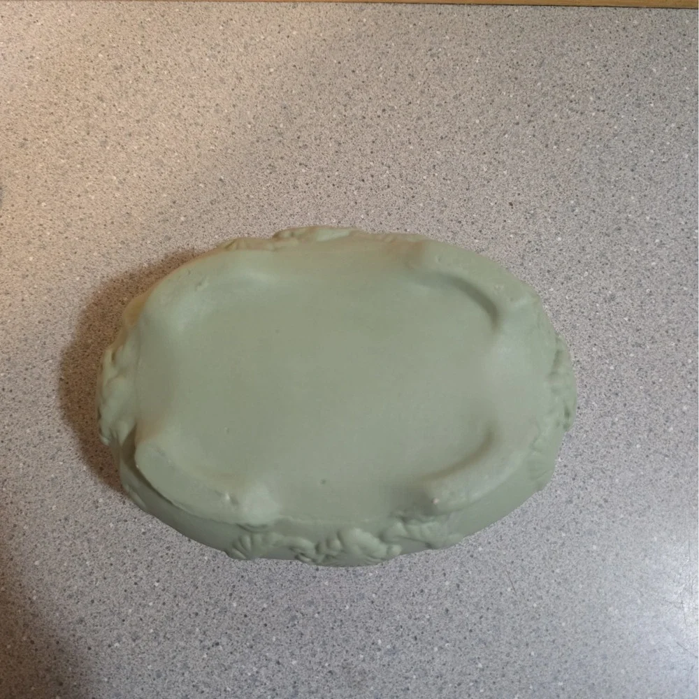 Vintage Victorian Cameo Trinket Box, Sage Green And Ivory Matte, Vanity Decor